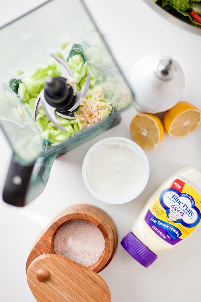 Greek Salad with Tzatziki Dressing and Chicken, a delicious and refreshing recipe!