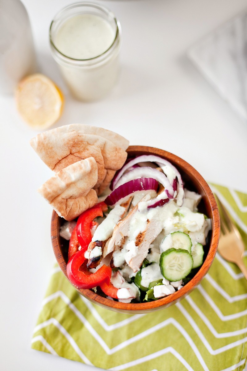 Greek Salad with Tzatziki Dressing and Chicken, a delicious and refreshing recipe!