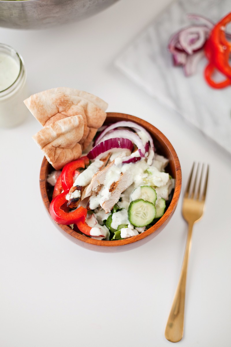 Greek Salad with Tzatziki Dressing and Chicken, a delicious and refreshing recipe!