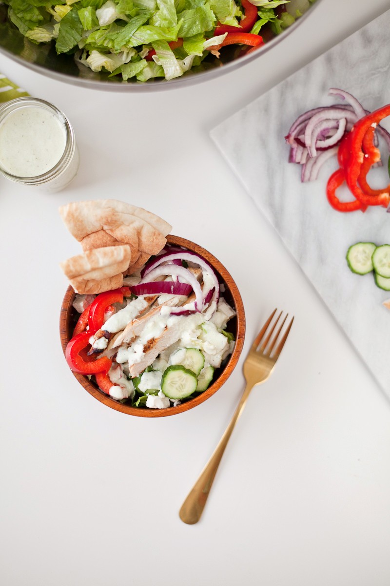 Greek Salad with Tzatziki Dressing and Chicken, a delicious and refreshing recipe!