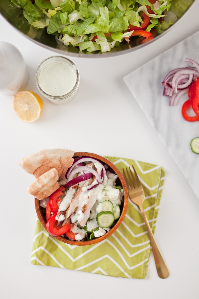 Greek Salad with Tzatziki Dressing and Chicken, a delicious and refreshing recipe!