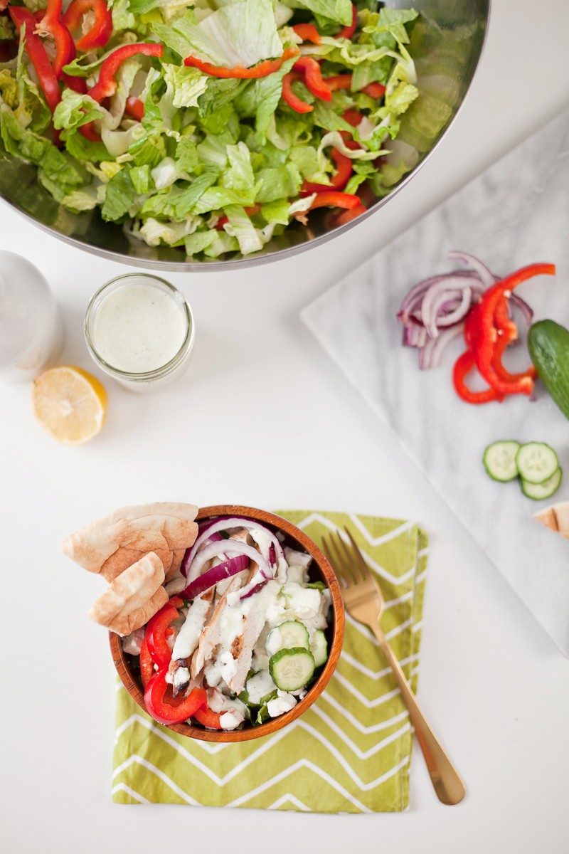 Greek Salad with Tzatziki Dressing and Chicken, a delicious and refreshing recipe!