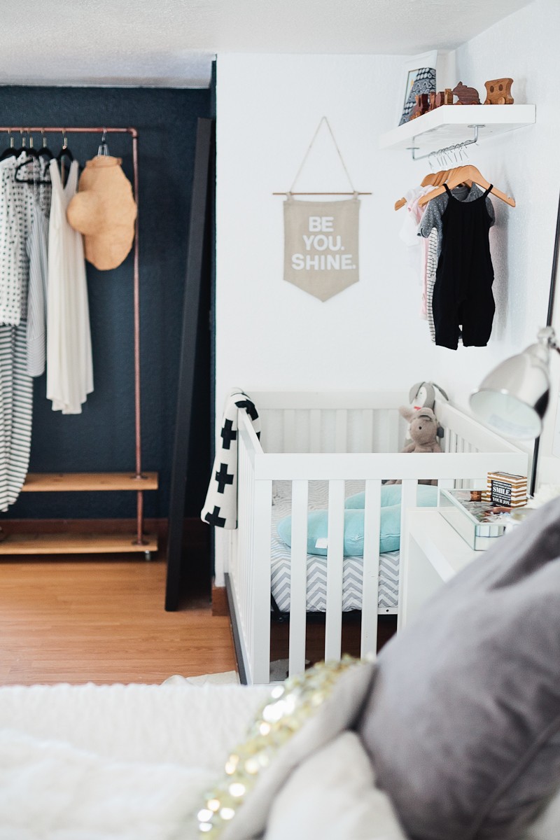A Redesigned Master Bedroom and Nursery Suite in Navy Blue and White