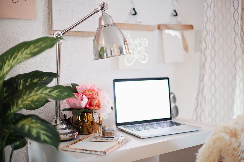 Office Space in A Redesigned Master Bedroom and Nursery Suite in Navy Blue and White with Fresh Mommy Blog