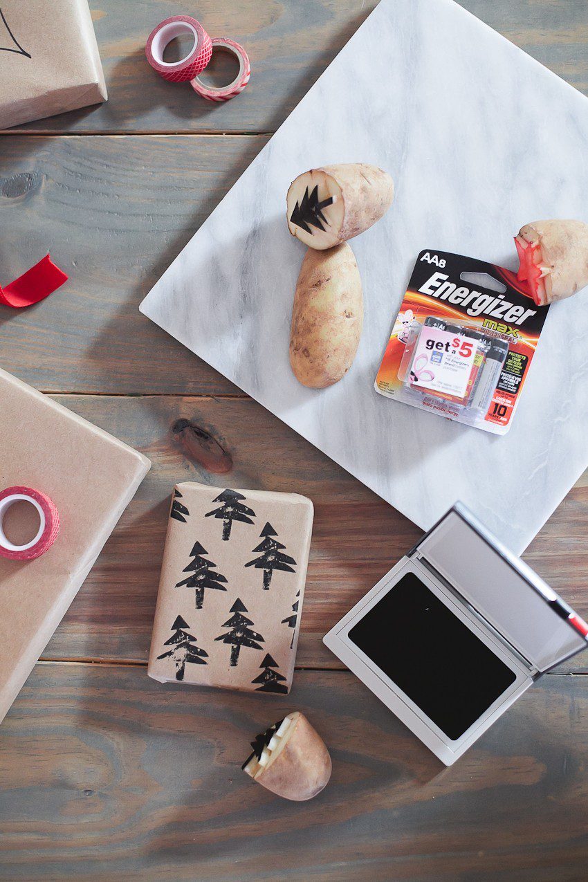 Save time and money with this easy and simple Christmas gift wrap hack! Gift wrapping ideas you can't miss, like using a potato to stamp your customized design.  | Easy and simple Christmas gift wrapping ideas featured by top Florida life and style blog, Fresh Mommy Blog