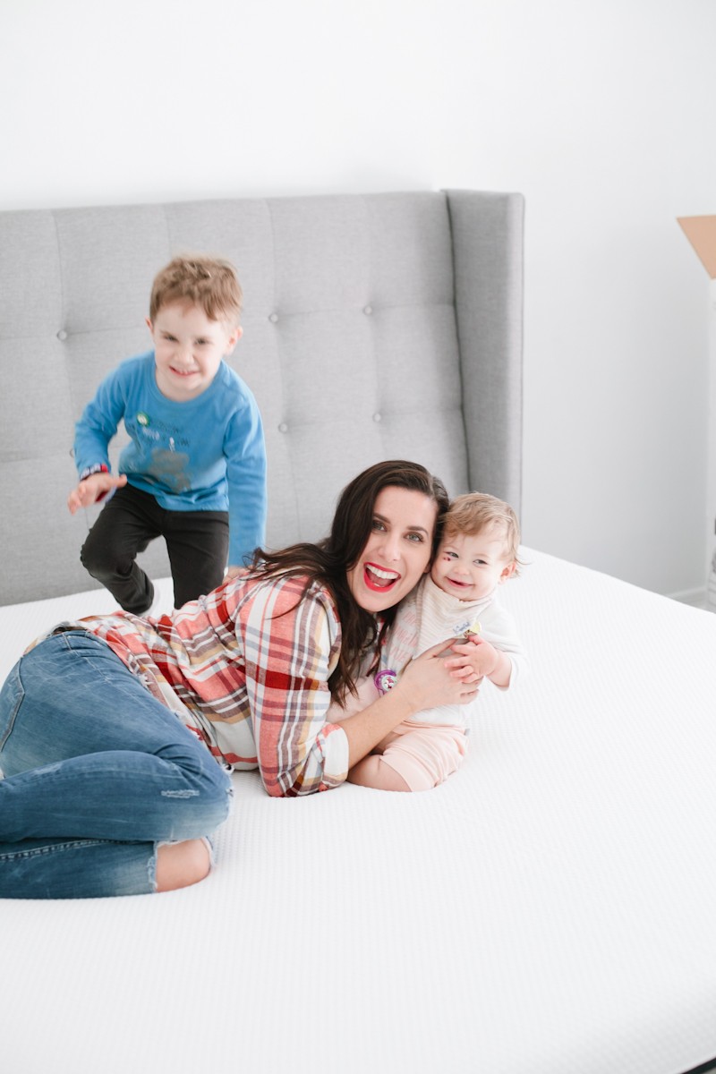 A home remodel, light and airy master bedroom makeover with a gray tufted headboard and a fun LULL mattress unboxing video too! Opening up a boxed mattress is easier than you think!