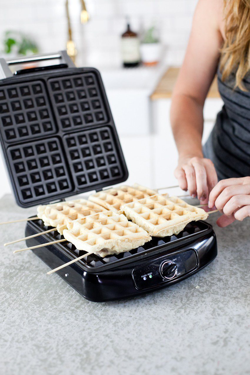 The quick and simple way to make Waffle Dog on a Stick with Orange Maple Glaze. Kids love it and so do adults! Perfect for a meal, a party or an appetizer!