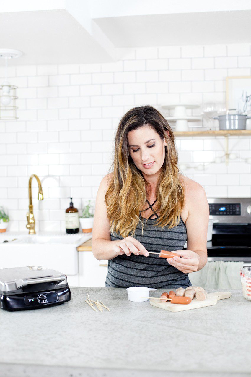 The quick and simple way to make Waffle Dog on a Stick with Orange Maple Glaze. Kids love it and so do adults! Perfect for a meal, a party or an appetizer!