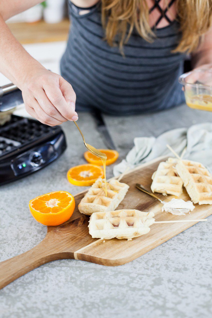 The quick and simple way to make Waffle Dog on a Stick with Orange Maple Glaze. Kids love it and so do adults! Perfect for a meal, a party or an appetizer!