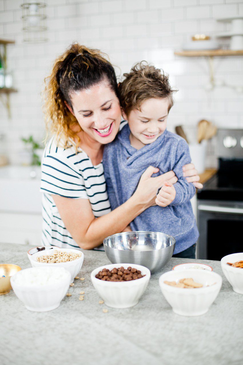 Kid Friendly Trail Mix Puppy Chow Activity and Snack! The kids will love this fun way to build and create their own trail mix, even on a rainy day!