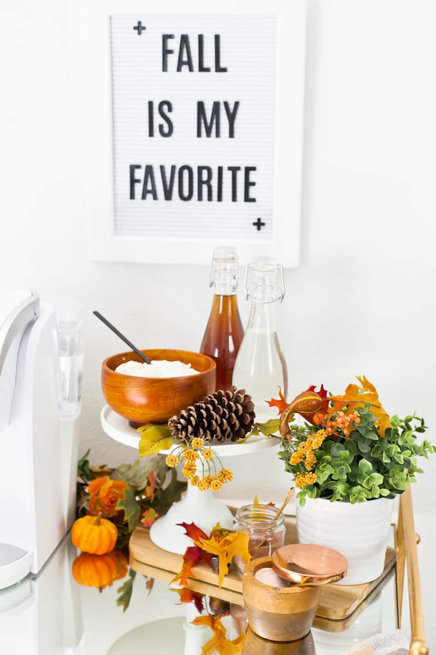 A Fall Coffee Bar Cart with Two Delicious Fall Coffee Recipes + Waffle Brunch