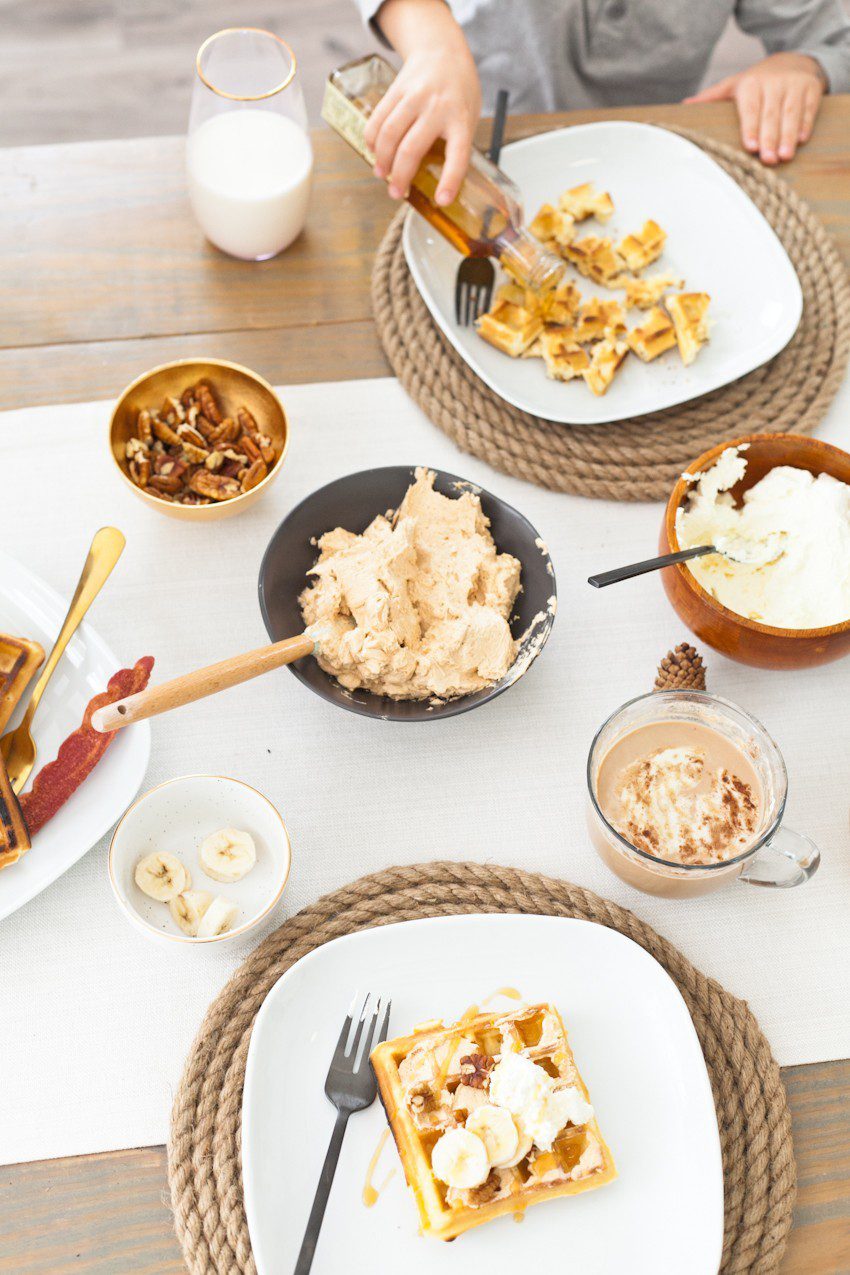 A Simply Delicious Family Brunch of Waffles with Homemade Pumpkin Butter and DIY Jute Placemats!