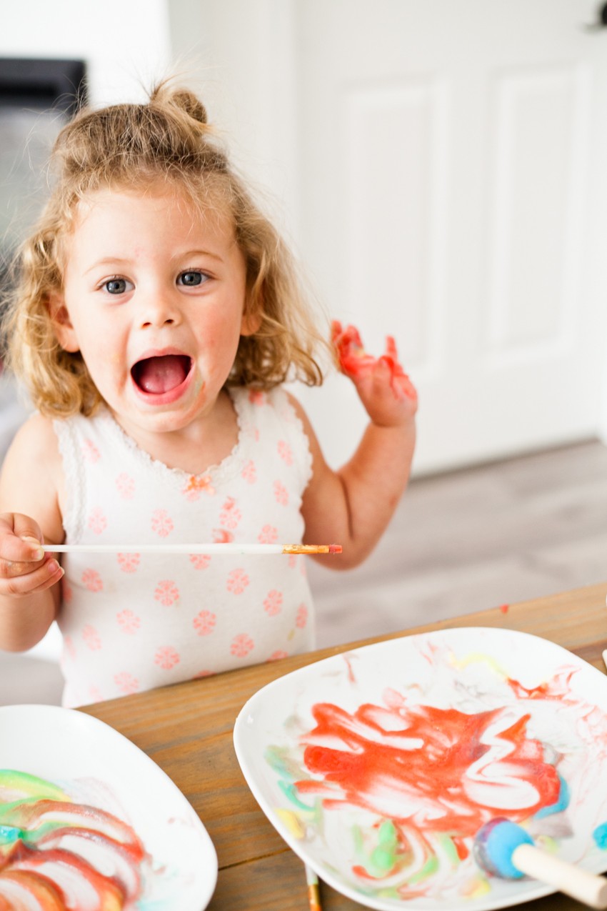 Make Learning Fun with this Edible Finger Paint! Just two simple ingredients from your kitchen will allow for so much creative learning and free play. Plus how we clean up and not stress the mess. Live More, Worry Less. - Make Learning Fun with this Edible Finger Paint by popular Florida lifestyle blogger Fresh Mommy Blog