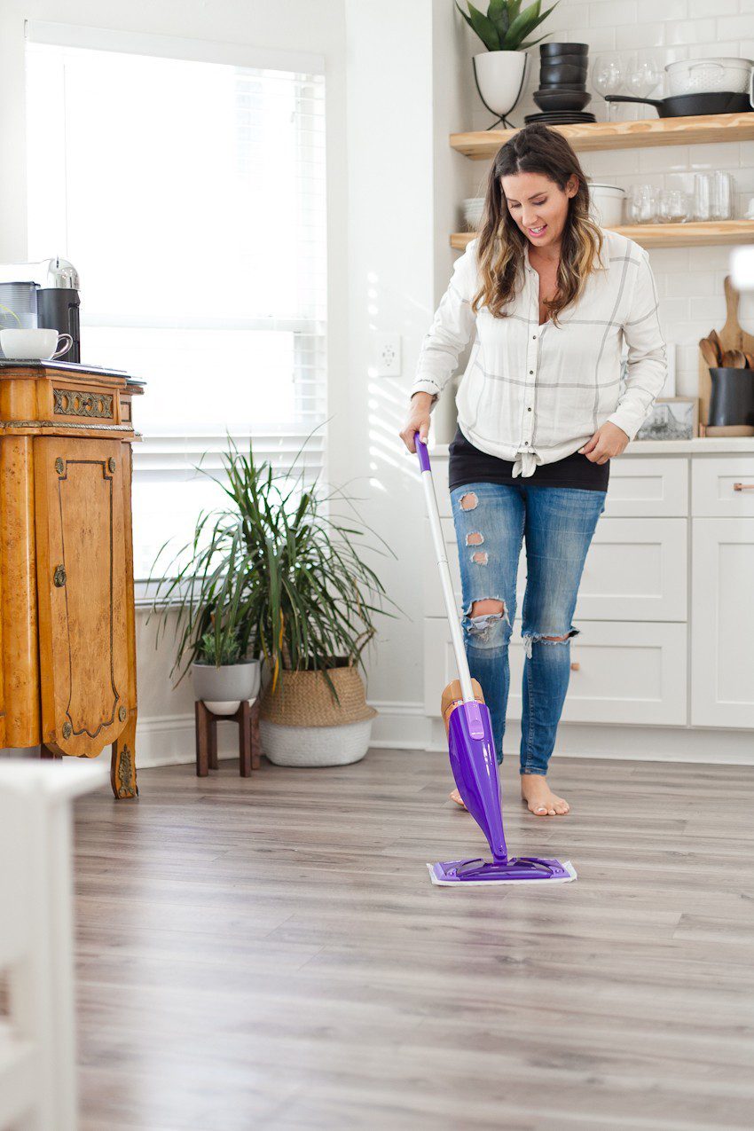 House to Home update: gray wood flooring installation featured by top US DIY blog, Fresh Mommy Blog: how to clean wood floors with Swiffer