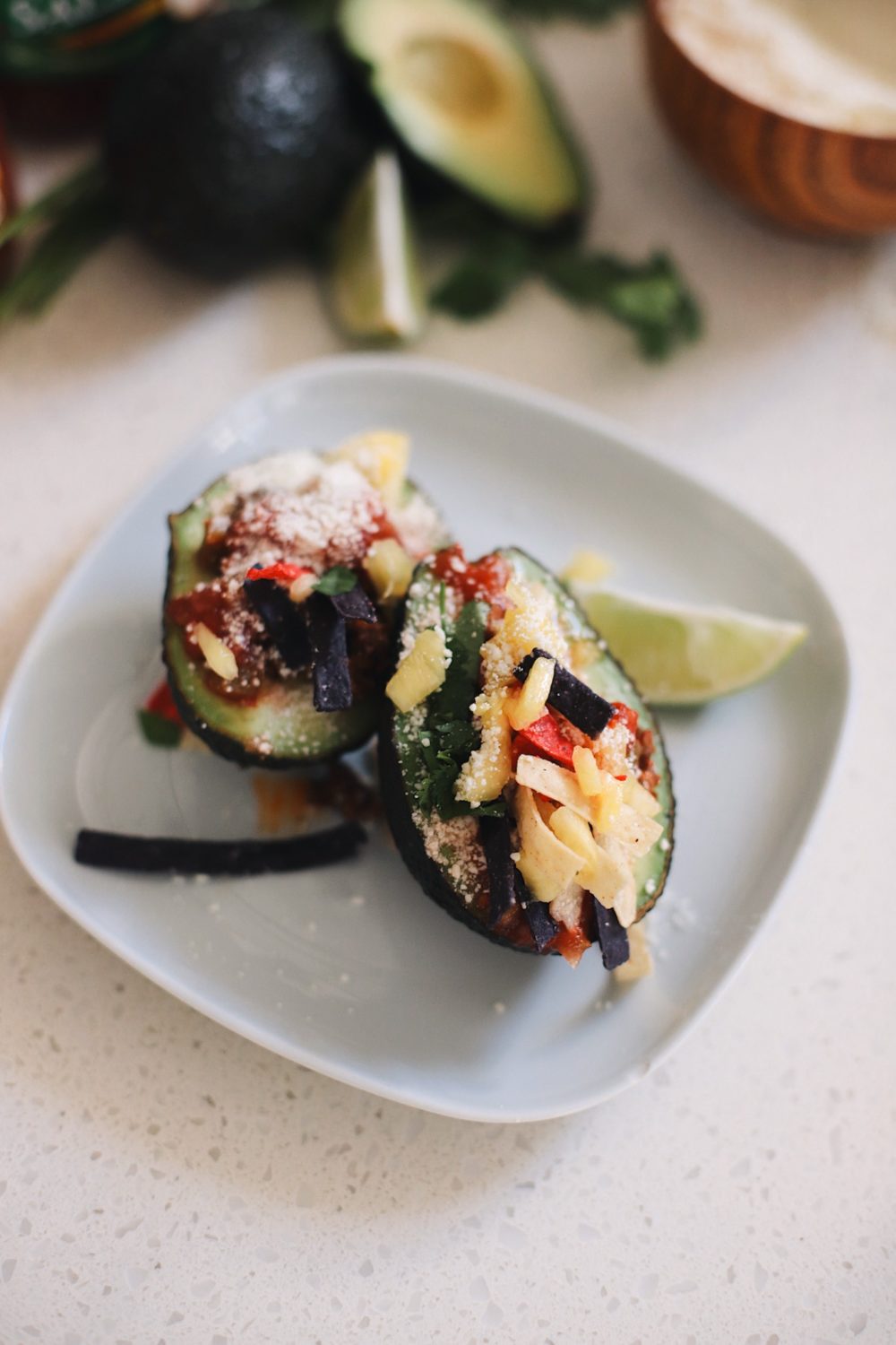 Avocado Keto Taco Bowls recipe featured by top Florida lifestyle blog, Fresh Mommy Blog: How to set up the best avocado taco bowl station for easy entertaining | Keto Taco Bowls by popular Florida lifestyle blog, Fresh Mommy Blog: image of avocado keto taco bowls.