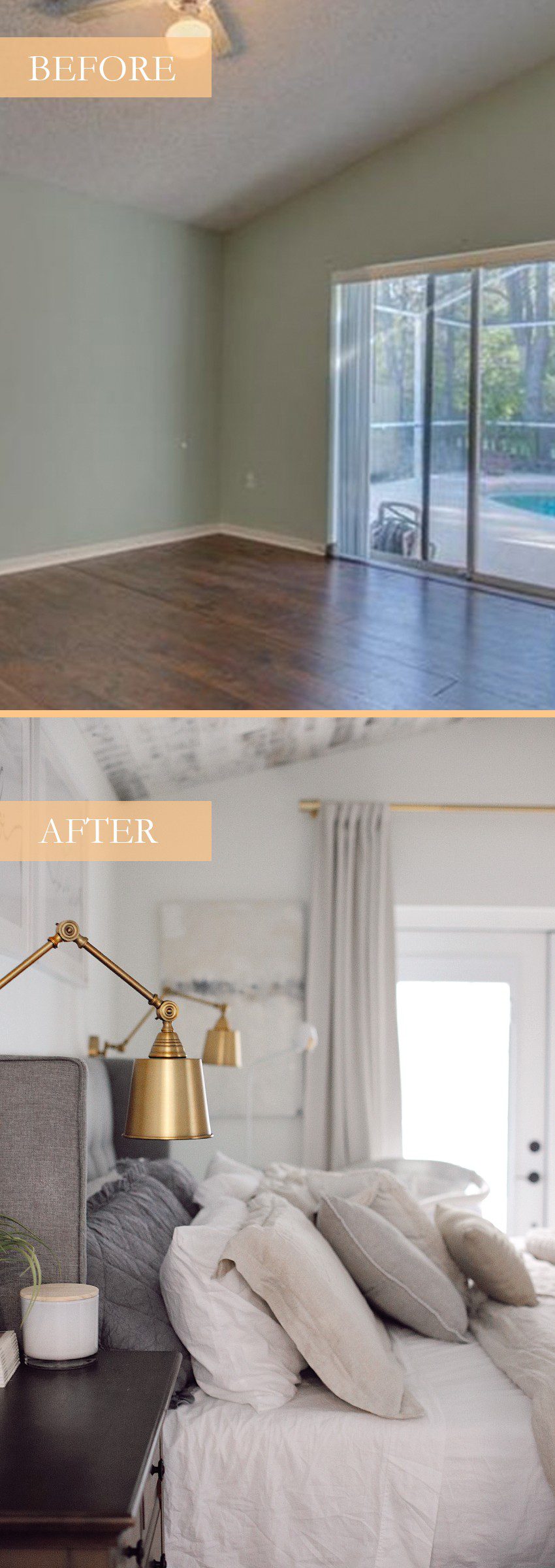BEFORE AND AFTER! Creating a cozy, dream bed oasis. Shopping throw pillows and bedding at Belk. | Best Bedding by popular Florida life and style blog, Fresh Mommy: before and after image of a bedroom