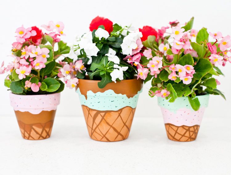 Waffle Cone Ice Cream Painted Flower Pots