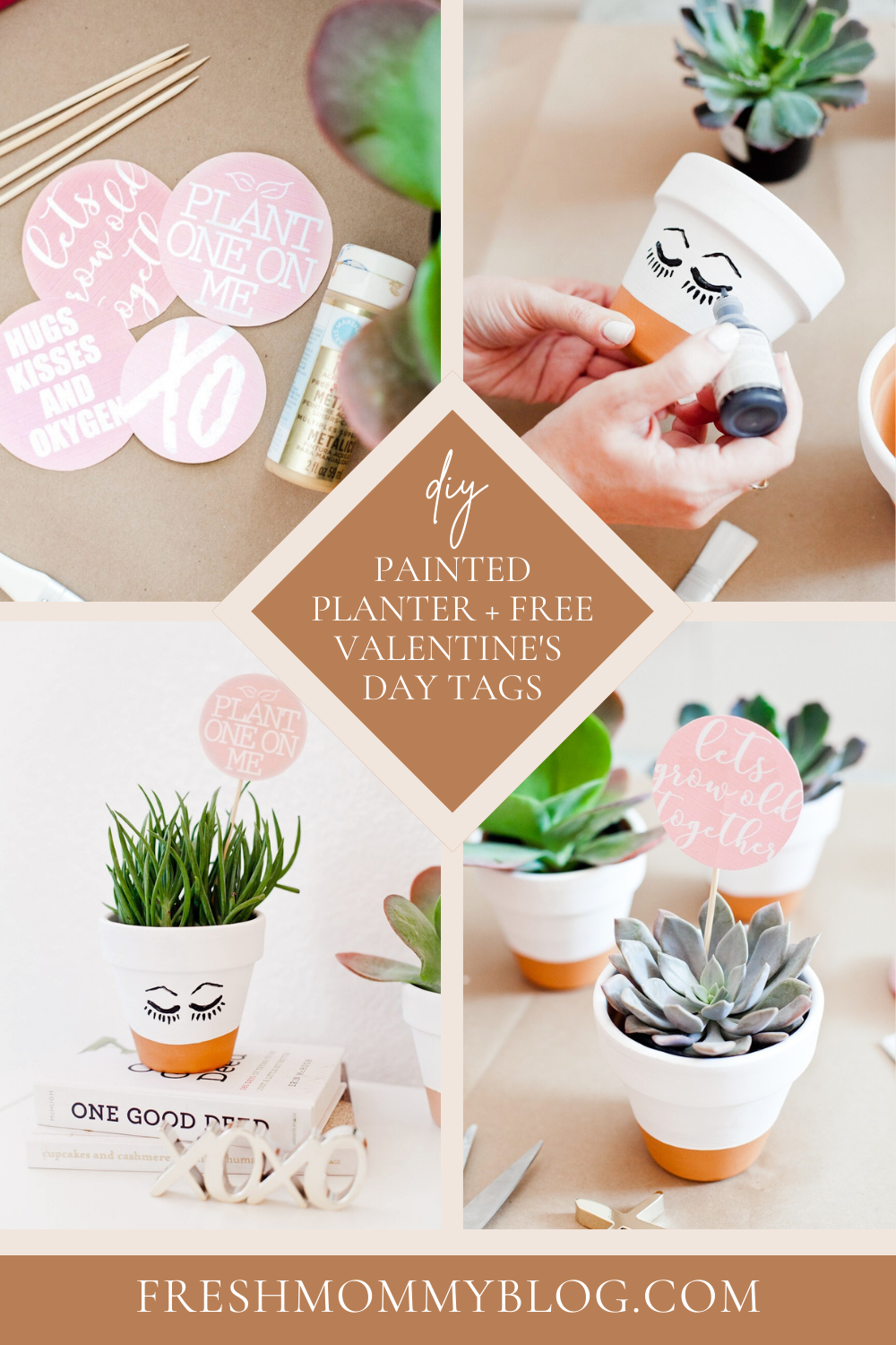 DIY Painted Planter and Free Printable Valentine's Day Tags. A great gift idea for friends, family and significant others.