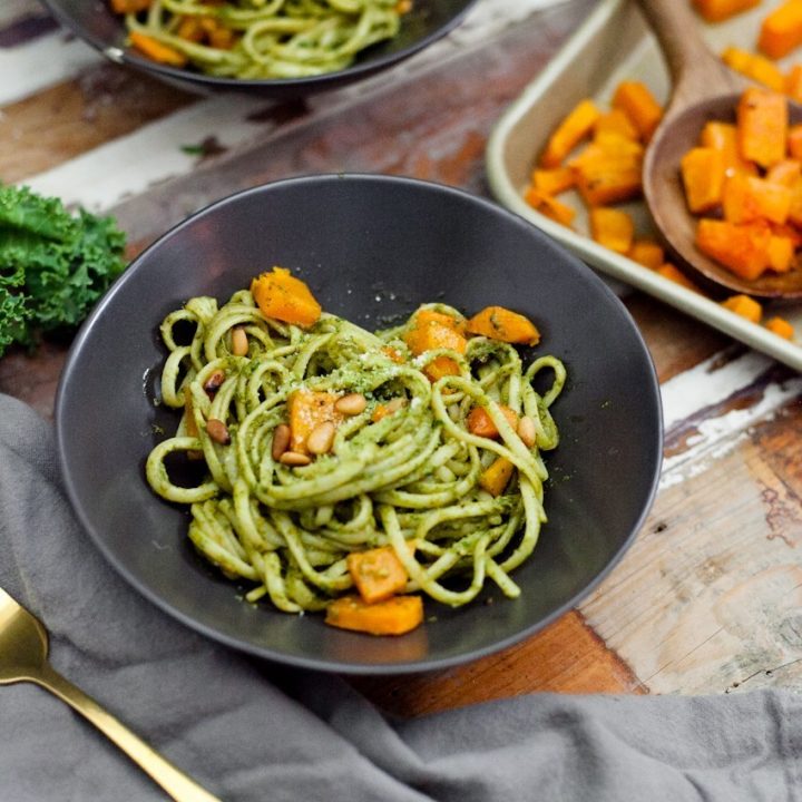 A Delicious Kale Pesto Recipe with Linguini & Butternut Squash