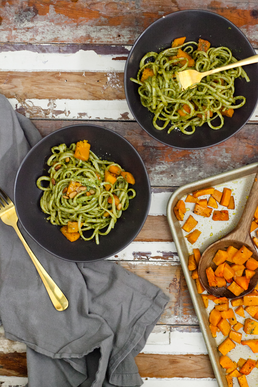 A Delicious Kale Pesto Recipe with Linguini & Butternut Squash for a deliciously satisfying vegetarian meal featured by top Florida lifestyle blog, Fresh Mommy Blog