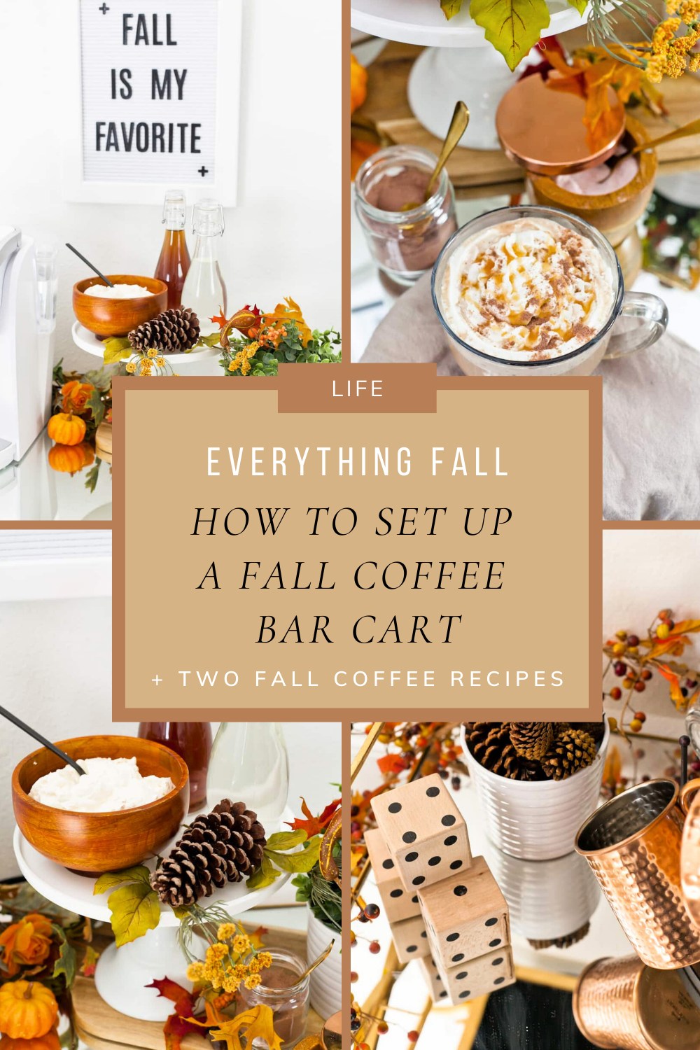 Everything Fall: I'm sharing my tips on how to set up an epic fall coffee bar cart. Plus two yummy and easy coffee recipes.