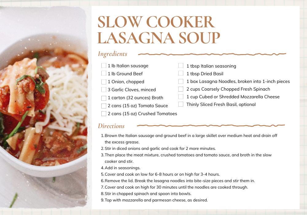 Slow Cooker Lasagna Soup Recipe