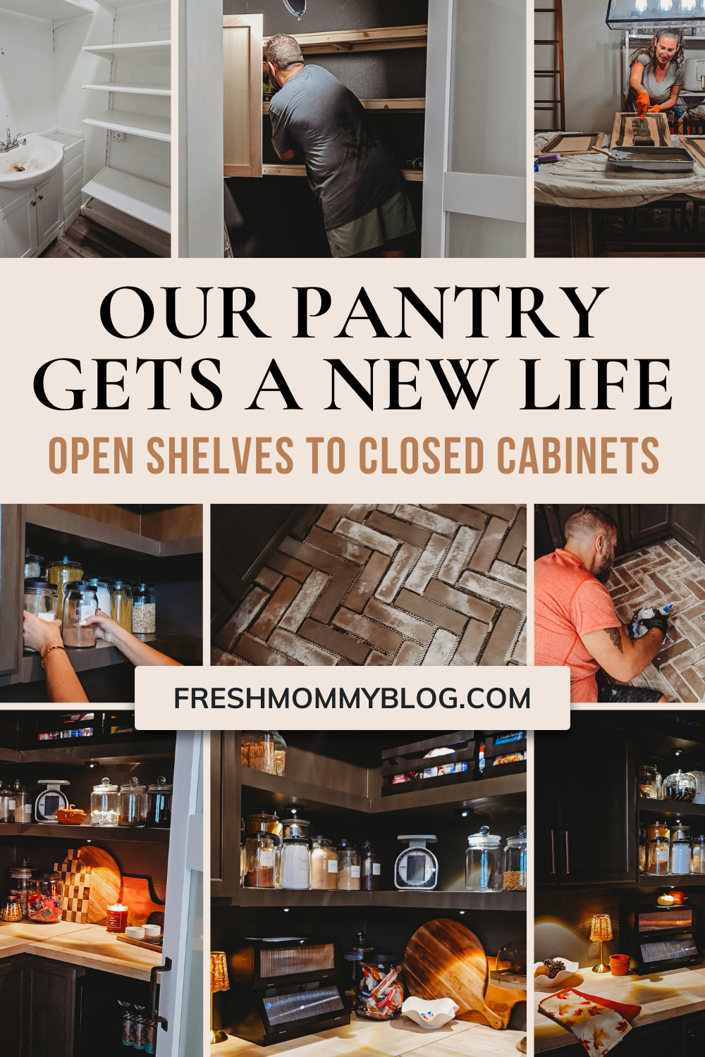 Our pantry gets a new life. Updating our space from open shelving to closed cabinet built ins.